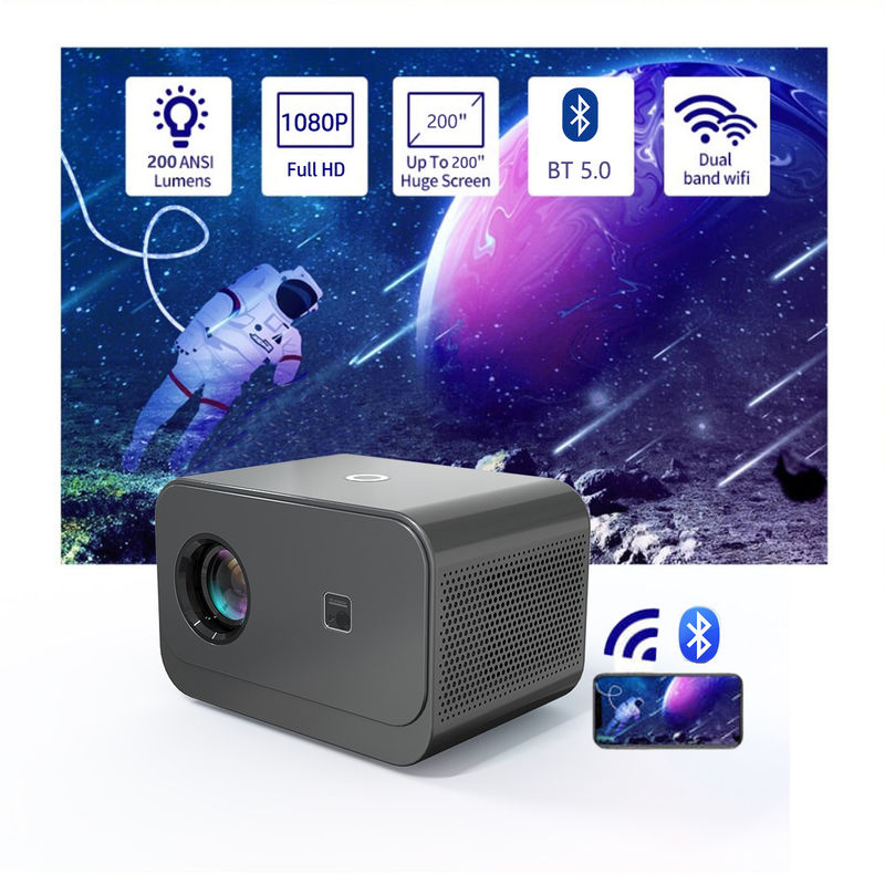 แอนดรอยด์ 9.0 สินค้าใหม่ ไฟฟ้าโฟกัส LED+LCD HDMI โปรเจคเตอร์ 200 ลูเมน